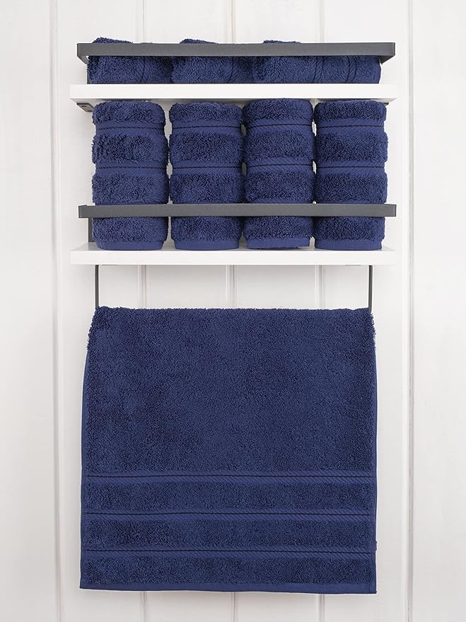 American Soft Linen Luxury Hand Towels for Bathroom, 600 GSM Heawy Weight 16x28 Size 100% Cotton Turkish 4 Piece Hand Face Towel Set, Navy Blue Hand Towels