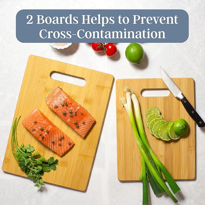 Totally Bamboo 2-Piece Cutting Board Set; 2 Assorted Sizes of Bamboo Wood Cutting Boards for Kitchen