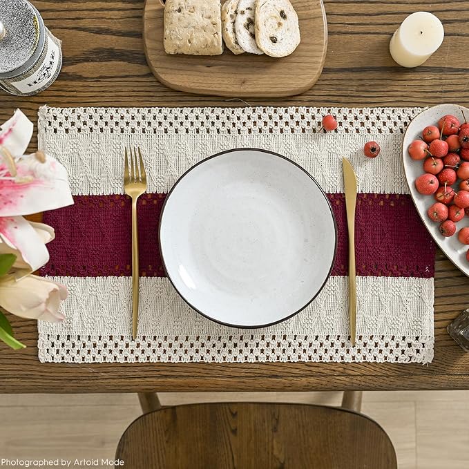 Artoid Mode Red Farmhouse Rustic Placemats Set of 4,12x18 Inch Seasonal Holiday Hollow Table Mats Party Kitchen Dining Decoration