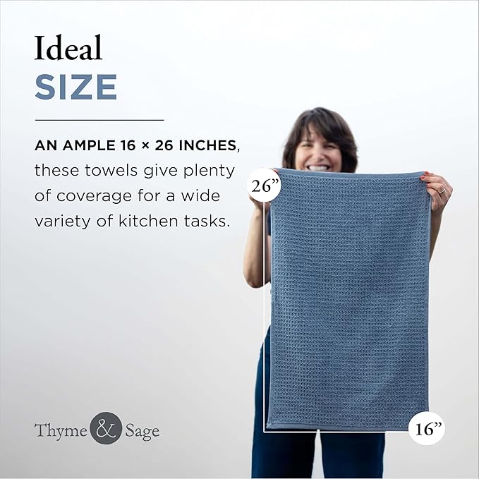 Thyme and Sage 100% Cotton Premium Turkish Kitchen Hand Towel Set, 16"x26", Ultra Absorbent, 350 GSM, Borage, Pack of 4