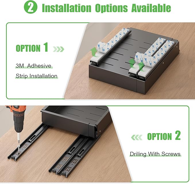 1 Pcs Pull Out Drawers for Cabinets Organizer Expandable Width(11.8"-19.4"), Depth(16.45"-21.7") With 3 Rails, No Drill Roll Out Drawer, Adhesive Sliding Drawers (Black)