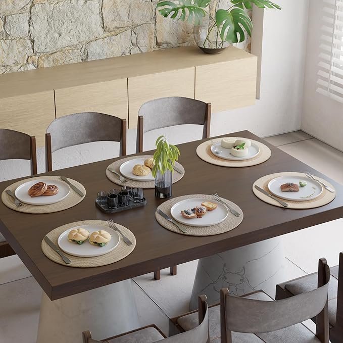 Encasa XO Dining Placemats Set of 6 | Cotton Round Table Mat - 13 in Diameter | Beige Mix Combo | Handmade Rib Style Chargers for Dinner Plates