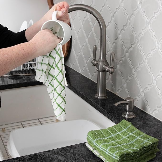 Ritz Terry Check Dish Cloth Set: Highly Absorbent & Super Soft - 100% Cotton, Durable Kitchen Cleaning Cloths for Wiping Tables and Counters, 6-Pack, Cactus