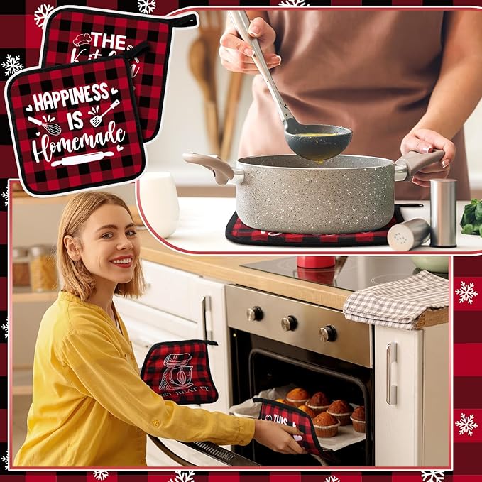 Bencailor 12 Pcs Pot Holders with Pocket Kitchen Hot Potholders Hot Pad Oven Mitts Cookie Bag Oven Gloves for Kitchen Gift Baking Cooking (Red and Black,Cooking Tool)