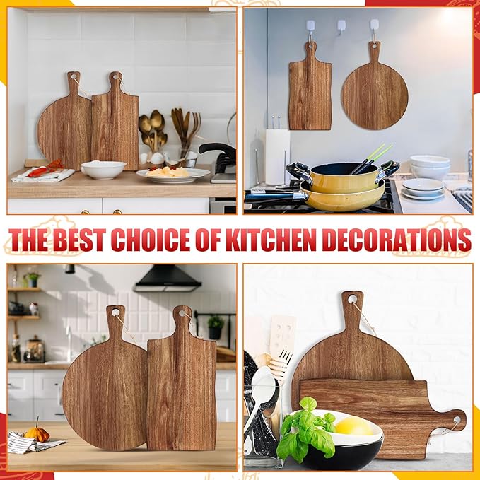 Hsei 2 Pcs Acacia Wood Cutting Board with Handle Wooden Charcuterie Board Large Paddle Carving Chopping Set Butter Serving Tray for Cheese Meat Fruit Bread (Irregular Style,16x12,16.5x8.27 Inch)