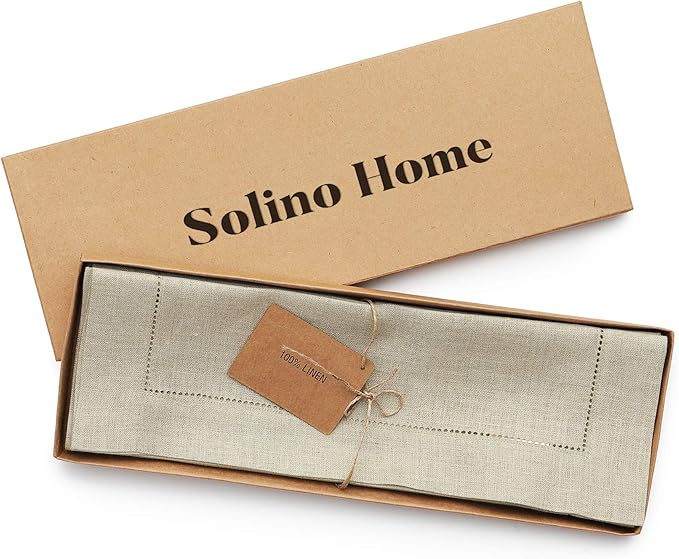 Solino Home Linen Placemats Set of 4 - Classic Hemstitch Natural Placemats 14 x 19 Inch - 100% Pure Linen Table Mats for Spring, Summer, Mothers Day