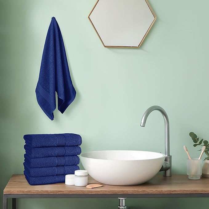 Belizzi Home Ultra Soft 6-Piece Hand Towel Set 16x28-100% Ringspun Cotton - Durable & Highly Absorbent Hand Towels - Ideal for use in Bathroom, Kitchen, Gym, Spa & General Cleaning - Navy Blue