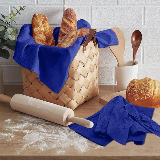 RUVANTI Flour Sack Towels 4 Pack 28x28 Inch, 100% Cotton Tea Towel, Reusable, Machine Washable, Absorbent BarTowels - Dish Cloth Perfect for Drying Dishes & Cleaning - Navy