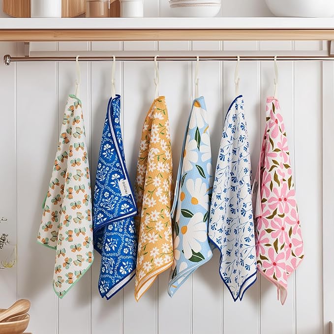 RECYCO Waffle Kitchen Towel Set of 2 - Quick Dry Microfiber Sustainable Dish Towels - Ultra Absorbent Reusable Cleaning Tea Towels - Lightweight Hand Towels,16”x 28”, Matisse Floral