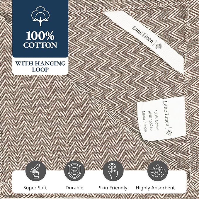 LANE LINEN Kitchen Towels Set - 100% Pure Cotton Dish Towels for Kitchen, Super Absorbent Kitchen Hand Towel, Tea Towels, Soft & Durable Dish Cloths, Pack of 12 – 14”x25”, Beige