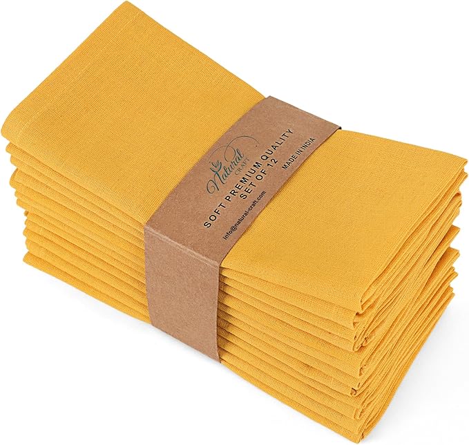 Cloth Napkins Gold Set of 12 Cotton Linen 18x18 Inch - Soft Durable Easter Washable - Ideal for Hotel Farmhouse Party Wedding Dinner Spring Everyday Use Gold Yellow