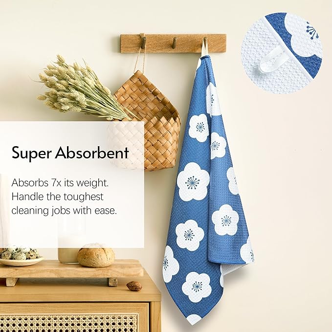 Eulnars Kitchen Towels, Premium Dish Towels for Kitchen Drying, 18" x 30" Tea Towels, Quick Dry Microfiber Dish Cloths, Ocean Sakura Series, 2-Pack