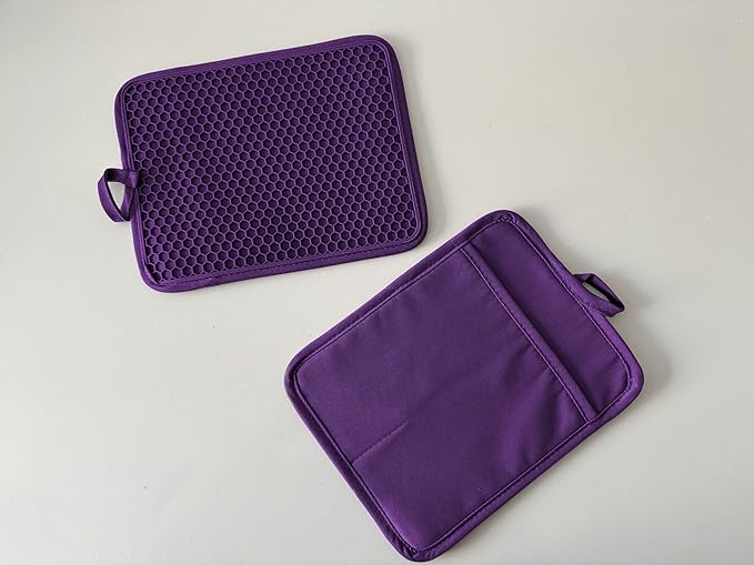 Oven Pot Holder with Pocket Cotton Heat Resistant Coaster Potholder Kitchen Hot Pad Oven Mitts for Cooking and Baking Square 7"x9" (Purple, Silicone)
