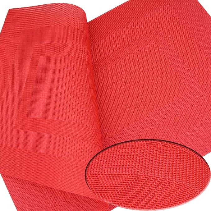 PIGCHCY Placemats,Washable Vinyl Woven Table Mats,Elegant Durable Placemats for Dining Table Set of 6 (18 x 12 inches,Passionate Red)