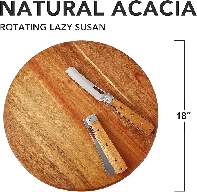 Acacia Wood Lazy Susan Wood Turntable Tray Cabinet Organizer, 18"