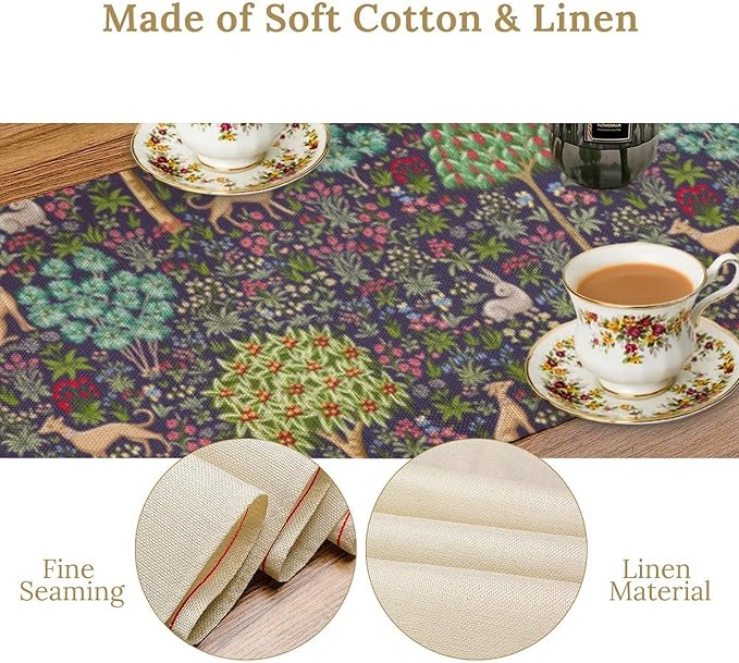 William Morris Floral Table Runner Vintage Flower Art Printed Dinner Runner for Home Kitchen Dining Table Living Room Decor Fabric 1 Panel W13xL108in