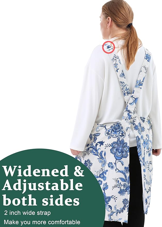 Big Plus Size Aprons for Women with Pockets Cotton Linen Baking Kitchen Cooking