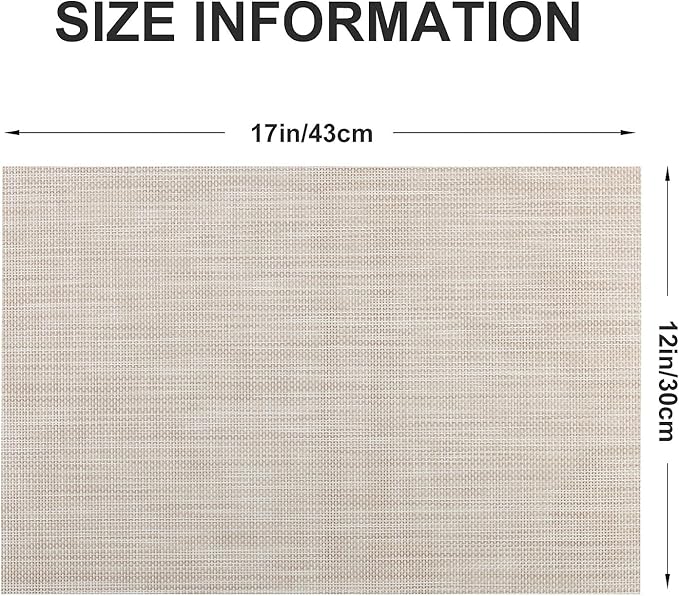 Vinyl Placemats Set of 6, PVC Woven Washable Non-Slip Table Mats, Heat Resistant Wrinkle Free Place Mats for Dining Table, Easy to Clean (6, Beige)