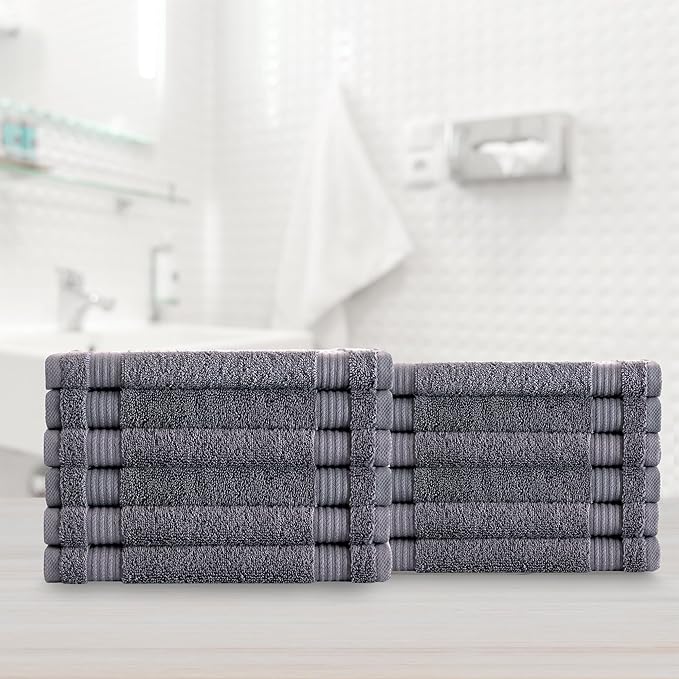 Classic Turkish Towels CTT - Premium Washcloths 12 Pack Set, 100% Turkish Cotton, Highly Absorbent & Quick Dry, Face Towels Wash Cloths for Hotel, Spa & Gym | 12"x12" (Grey)
