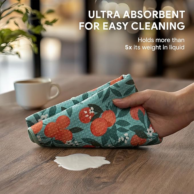RECYCO Waffle Kitchen Towel Set of 2 - Quick Dry Microfiber Sustainable Dish Towels - Ultra Absorbent Reusable Cleaning Tea Towels - Lightweight Hand Towels,16”x 28”, Clementine Grove