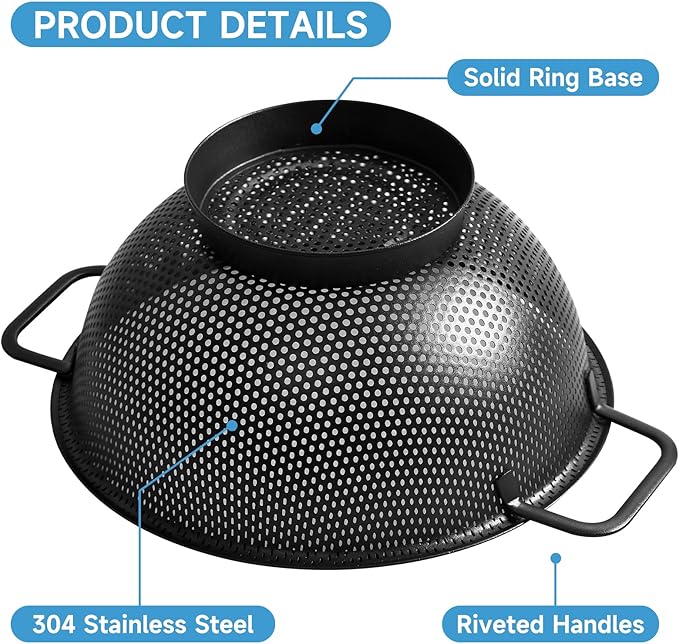 2PCS Black Colander for Kitchen, 3QT and 5QT, Stainless Steel Pasta Strainer with Handle, Pasta Strainer for Fruits Vegetables Cooking Food, Dishwasher Safe