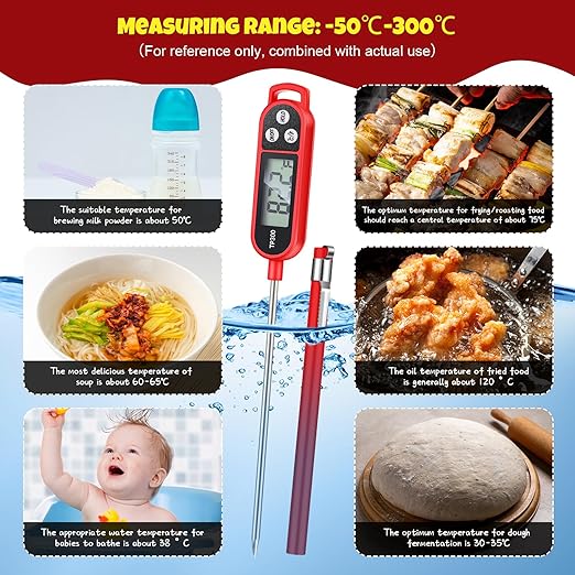 Copkim 12 Pcs Meat Food Thermometer Food with Probe Water Liquid Instant Read Digital Thermometer Kitchen Cooking Supplies for Cooking BBQ Milk Yogurt (Red)