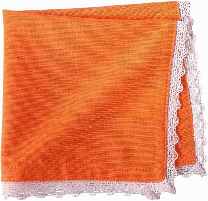 Fingercraft Dinner Cloth Napkin Cotton Linen Blend 12 Pack 12In Mitered Corners with Elegant Lace for Everyday Use Napkins Cloth are Pre Shrunk and Good Absorbency Rust Easter Color