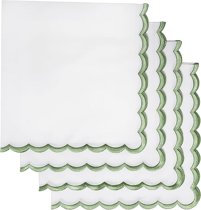 Ridhi Cloth Napkins 100% Pure Cotton Farmhouse Wedding Dinner Napkins Gift for Spring, Easter, Valentine, Holiday, Everyday Napkin (4-18" x 18" White with Sage Green Edge)