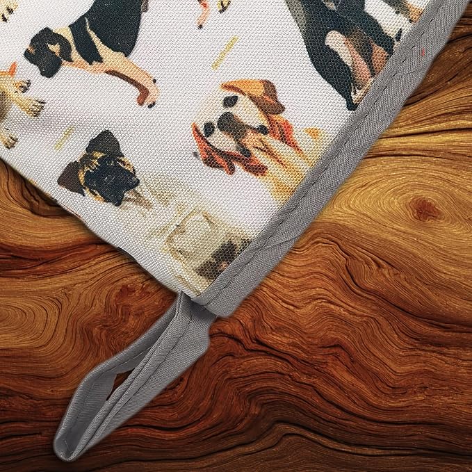 Fashion Cute Dog Oven Mitts, High Heat Resistant Kitchen Oven Gloves, Mini Silicone Oven Mitts, Non-Slip Grip Surfaces and Hanging Loop for Grilling, Baking, Cooking and Microwave, Gift