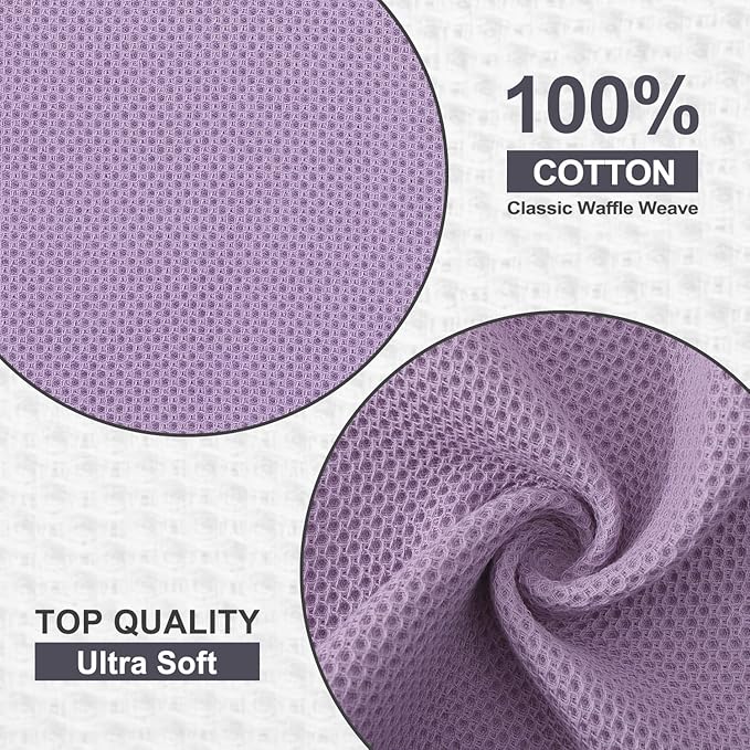 Kitinjoy 100% Cotton Kitchen Dish Cloths (12 X 12 Inches, Lavender), 12 Pack Waffle Weave Ultra Soft Absorbent Dish Towels for Drying Dishes Quick Drying Kitchen Towels Dish Rags