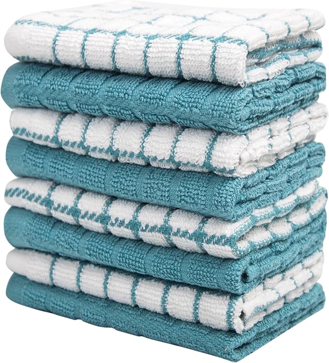 Bumble Dish Cloths (8 Pack) | 12" x 12" | 100% Cotton Kitchen Towels | 405 GSM | Soft, Highly Absorbent & Durable Dish Towels for Kitchen | Aqua