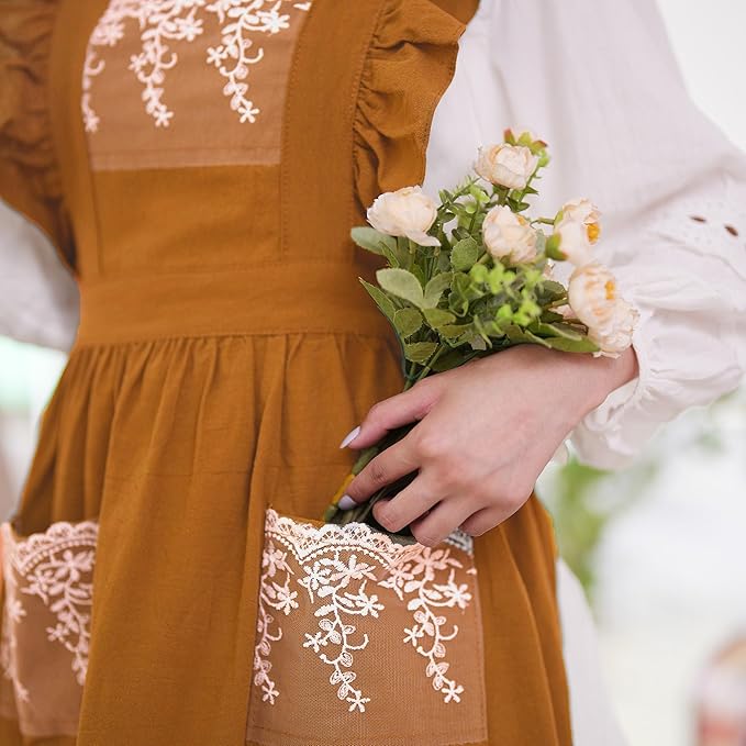 Aoomzoon Vintage Aprons for Women with Pockets Cute Lace Ruffle Adjustable Apron for Cooking Kitchen Baking Gardening