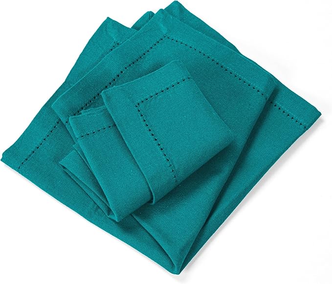 Lightnpro Cotton Dinner Napkins Set of 12, Hemstitched Dinner Cloth Napkins with Metred Corners, Washable and Reusable for Dining, Parties, Weddings, Holiday & Everyday Use - 18x18 Inch Teal