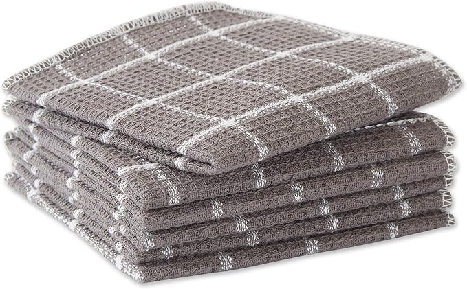 DII Scrubber Dishcloths Collection Windowpane Dishrag Set, 12x12, Gray/White, 6 Piece