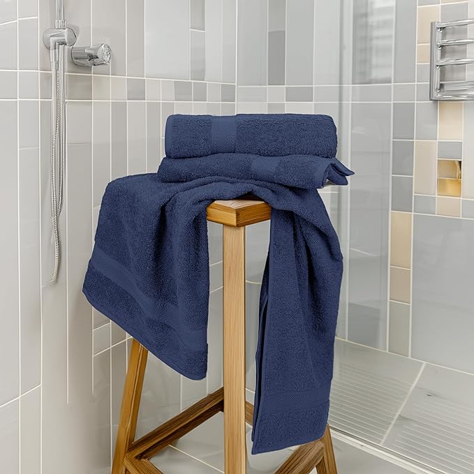 Commercial Bulk Pack of 12 Large Bath Towels – 100% Cotton Terry 24" x 50" – Ideal for Hotels, Salons, Gyms, Spas & Institutional Use – Navy Blue