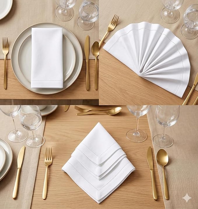 Urban Villa Cloth Napkins White Dinner Napkins Set of 6 (18X18 Inches) 100% Cotton Absorbent Washable Durable Reusable Ideal for Hotel Collection Farmhouse Party Thanksgiving Fall Dinner Napkins
