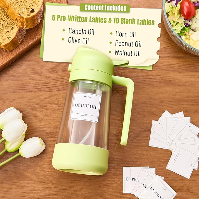PARACITY Oil Dipenser Bottle with Silicone Bottom, 2 in 1 Olive Oil Sprayer and Dispenser, Oil Spray Bottle 500ML/ 17OZ for Cooking, Kitchen, BBQ, Air Fryer, Salad, Baking(1PC Green)