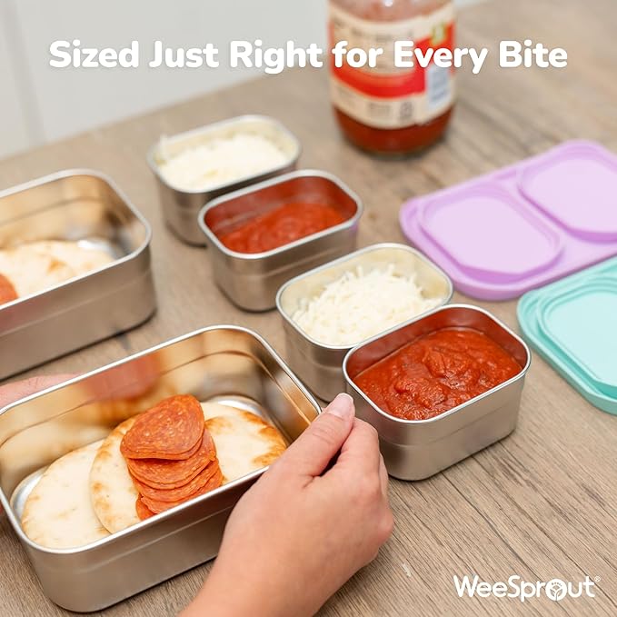 WeeSprout Stainless Steel Lunch Box Set - 750mL & 230mL Food Storage Nested Bento Boxes with Food Grade Silicone Lid - Leak Proof - Freezer Safe (Pastel Purple)