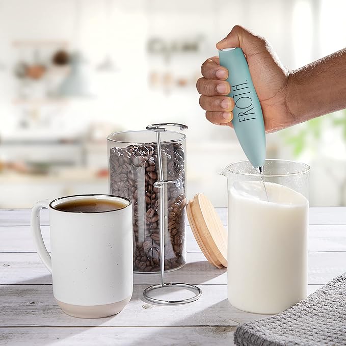 Rae Dunn Milk Frother- Handheld Electric Drink Mixer, Handheld Electric Milk Frother, Coffee Frother, Hand Blender, Frappe Maker, Handheld Latte Maker Milk Foamer (Sage)