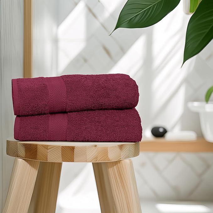 Premium Bath Towel Set - 24 x 48 Pack of 6 100% Cotton Terry Towels for Bathroom - Quick Dry - Highly Absorbent - Soft Feel - Pool - Spa - Gym - Hand Towel for Daily Use - Burgundy