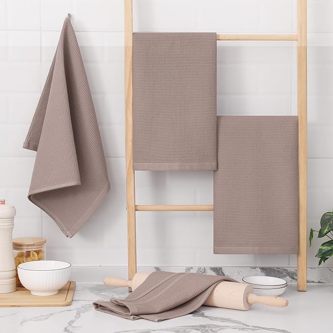 Homaxy 100% Cotton Waffle Weave Kitchen Towels - 12 Pack Soft and Absorbent Dish Towels - 16 x 26 Inches Quick Dry Hand Towels - Brown