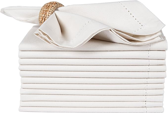 Cotton Cloth Napkins Set of 12, 18x18 Cotton Napkin Cloth Washable, Soft, Reusable Napkins for Wedding, Parties, Christmas, Thanksgiving, Everyday Use (Off White) - ALPHA Living HOME