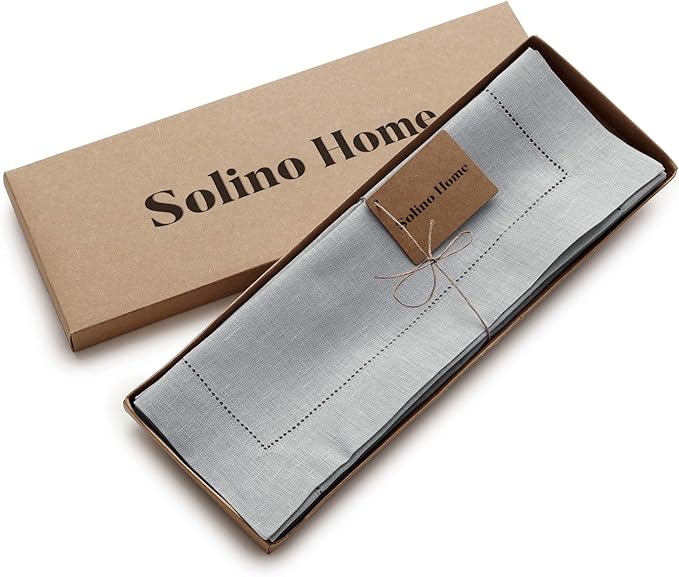 Solino Home Linen Placemats Set of 4 - Classic Hemstitch Soft Grey Placemats 14 x 19 Inch - 100% Pure Linen Table Mats for Spring, Summer, Mothers Day
