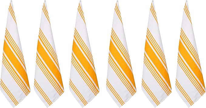 Urban Villa Kitchen Towels 100% Cotton Dish Towels for Kitchen(Set of 6)20”x30” Dish Cloths Highly Absorbent Kitchen Linen Set with Hanging Loop Perfect for Drying Dishes Cleaning Towels-Yellow White