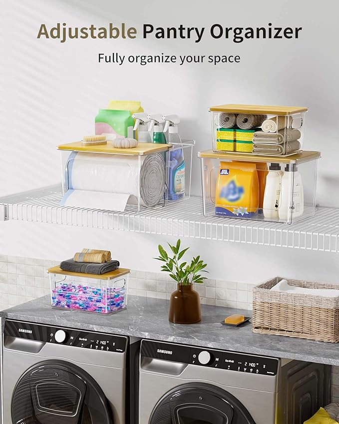 iCASA Trash Bag Dispenser Holder - 3 in 1 Acrylic Plastic Garbage Bag Pantry Organizer, Clear Large Laundry Pods Container with Lid, Stackable Under Sink Kitchen Laundry Room Organization and Storage