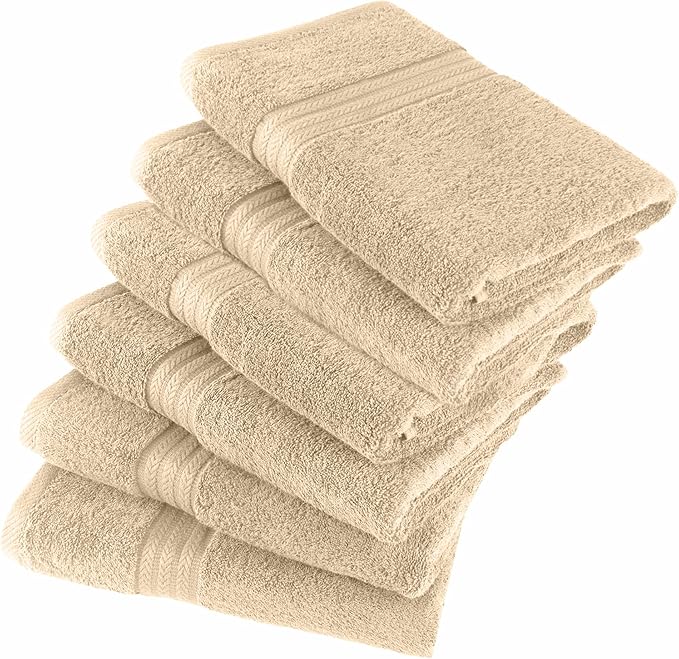 HERCULEAN Large Bath Towels 24 x 50 Pack of 6 | Quick Dry and Highly Absorbent | 100% Cotton Terry Towels for Bathroom - Perfect for Shower - Pool and Spa - Luxury Soft Towels - Beige