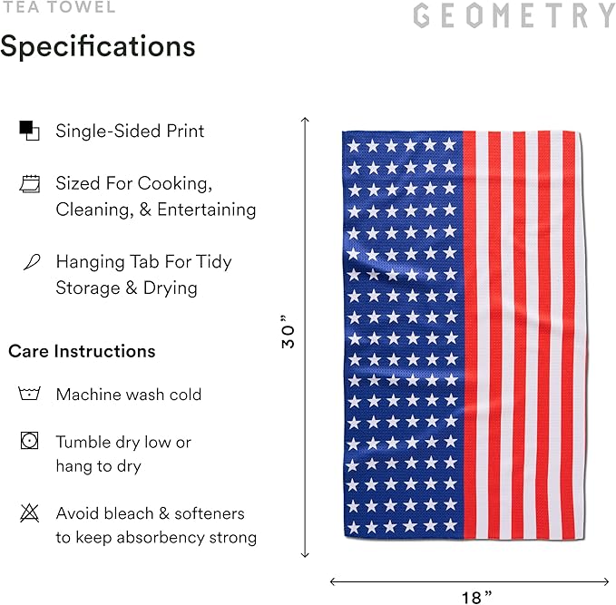 GEOMETRY Kitchen Towels - Quick Dry, Absorbent Microfiber Dish Towels for 4th of July, Memorial Day, Veterans Day, and Holiday Decor - Red, White, and Blue- Star Spangled