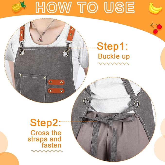 Toulite 4 Pack Canvas Chef Apron for Men with Adjustable Strap Cross Back Cotton Barber Apron with Pocket, 26 x 30''