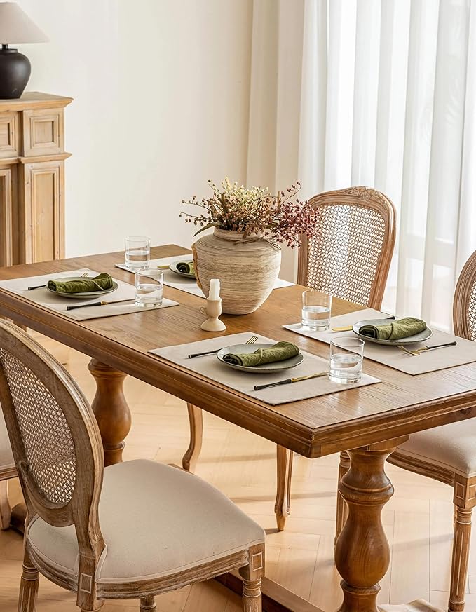 Fabric Linen Dining Table Mats Set of 8 Machine Washable Water Repellent Boho Cream Beige Plate Placemats Dining Room Table Decorations 12x18 Inch