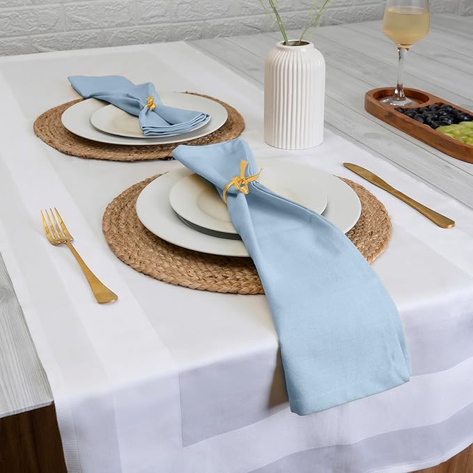 Blue Needles Solid Cloth Napkins Set of 12 Ice Blue 100% Cotton Dinner Napkins 18x18 inches - Spring Summer Easter - Soft, Reusable, Absorbent & Washable Linen, Ideal for Events Parties & Everyday Use